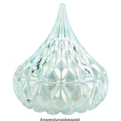 Glas-Bonboniere, facettiert, 2-teilig, Ø 7,5cm, 8,5cm hoch, abnehmbarer Deckel, klar-irisierend