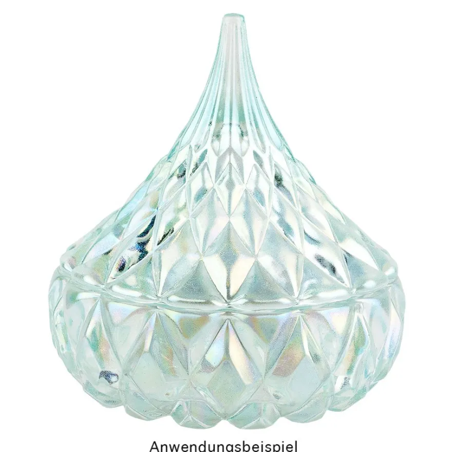 Glas-Bonboniere, facettiert, 2-teilig, Ø 7,5cm, 8,5cm hoch, abnehmbarer Deckel, klar-irisierend