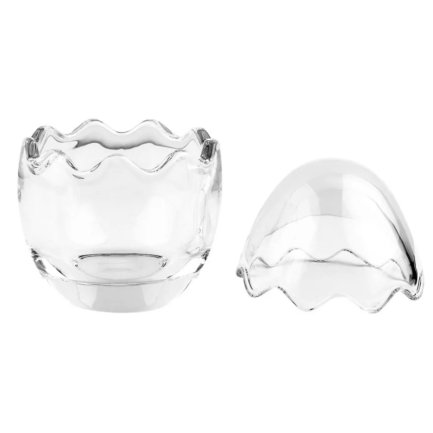 Glas-Eier, 2-teilig, Ø 6,4cm, 9,1cm hoch, abnehmbarer Deckel, klar, 2 Stück