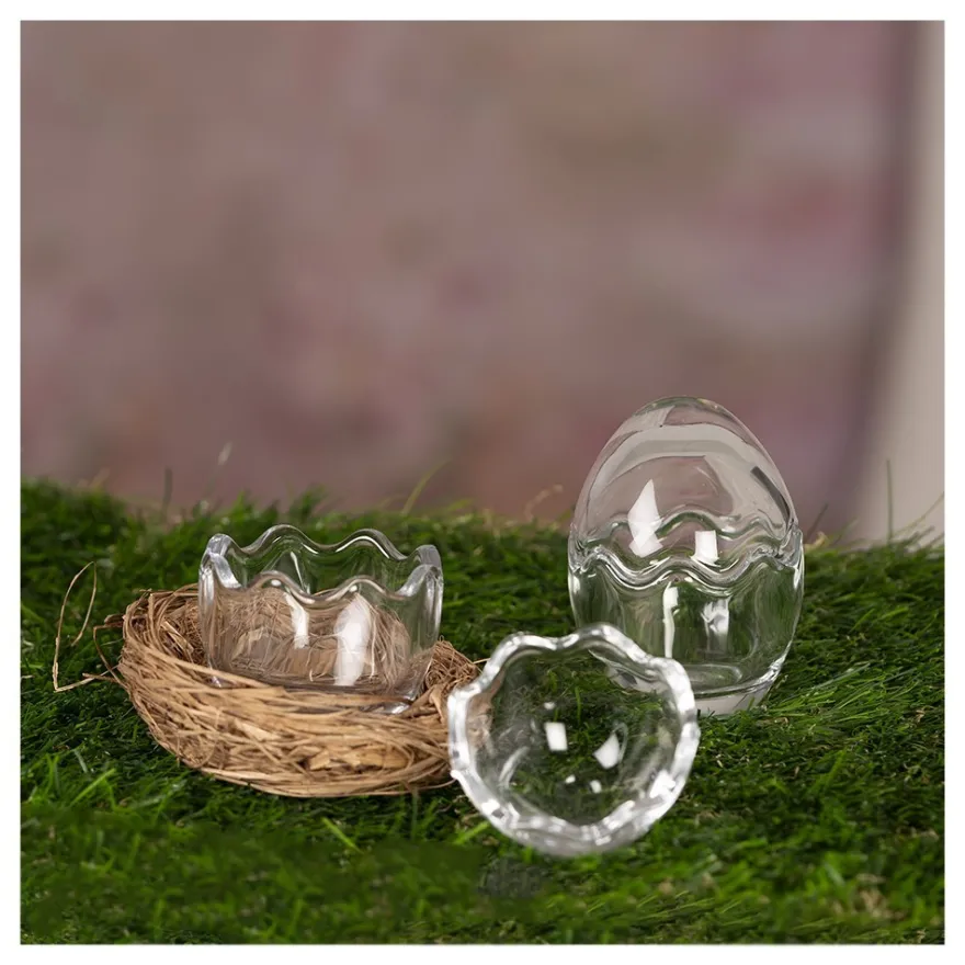 Glas-Eier, 2-teilig, Ø 6,4cm, 9,1cm hoch, abnehmbarer Deckel, klar, 2 Stück