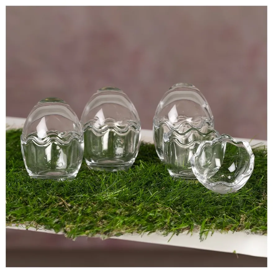 Glas-Eier, 2-teilig, Ø 5,5cm, 7,6cm hoch, abnehmbarer Deckel, klar, 4 Stück