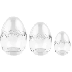 Glas-Eier, 2-teilig, 3 verschiedene Größen, abnehmbarer Deckel, klar, 3 Stück