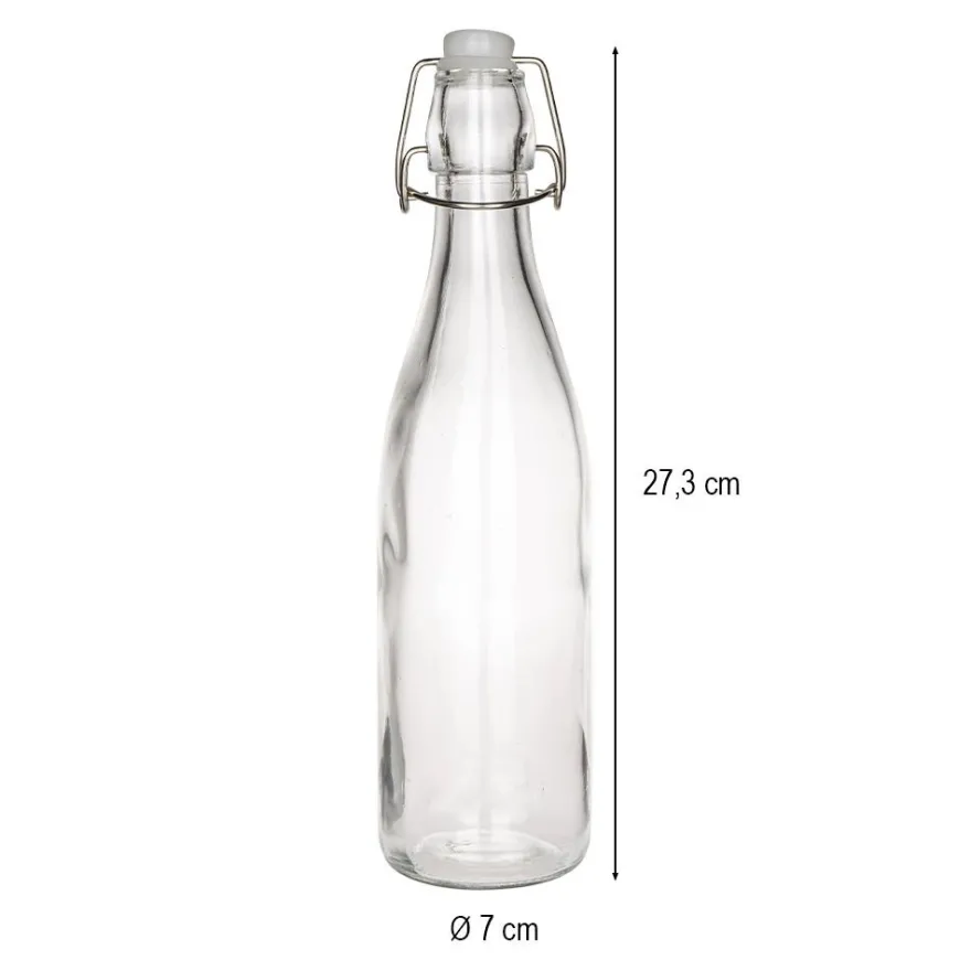 Glasflasche, rund, mit Bügelverschluss, Ø 7cm, 27,3cm hoch, Füllmenge: 520ml