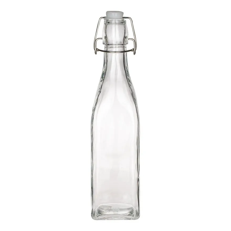 Glasflasche, viereckig, mit Bügelverschluss, 6,4cm x 6,4cm, 27,4cm hoch, Füllmenge: 550ml