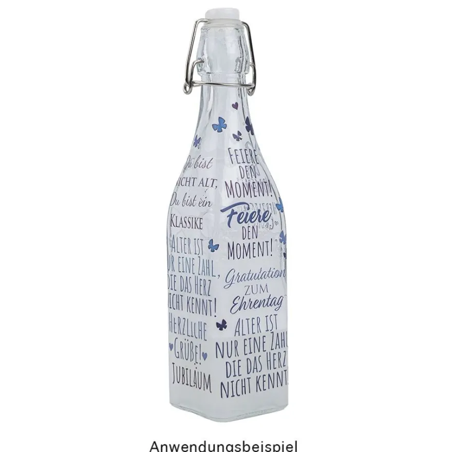 Glasflasche, viereckig, mit Bügelverschluss, 6,4cm x 6,4cm, 27,4cm hoch, Füllmenge: 550ml