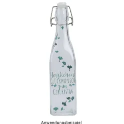 Glasflasche, viereckig, mit Bügelverschluss, 6,4cm x 6,4cm, 27,4cm hoch, Füllmenge: 550ml
