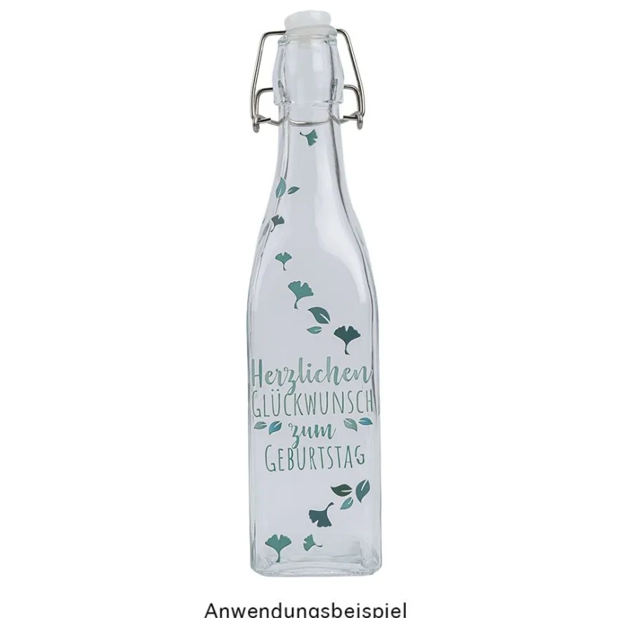 Glasflasche, viereckig, mit Bügelverschluss, 6,4cm x 6,4cm, 27,4cm hoch, Füllmenge: 550ml