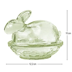 Glas-Hase, 2-teilig, 12,2cm lang, 10cm hoch, abnehmbarer Deckel, grün