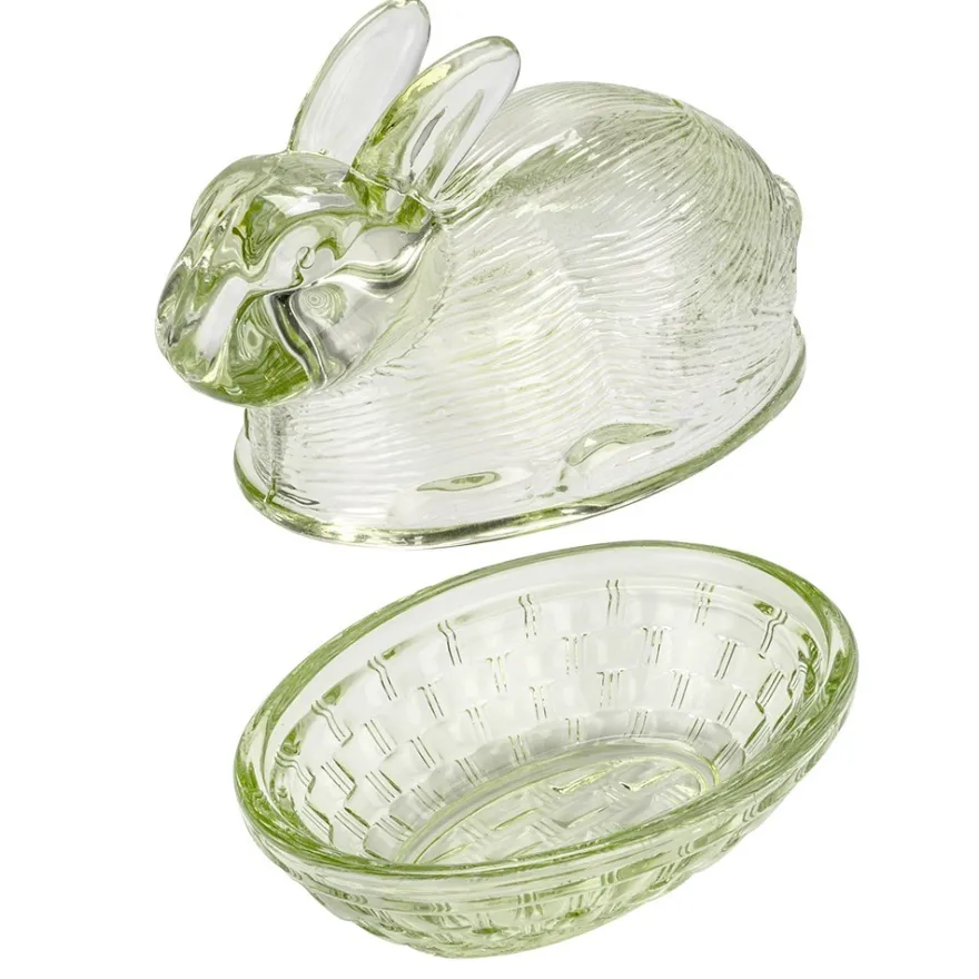 Glas-Hase, 2-teilig, 12,2cm lang, 10cm hoch, abnehmbarer Deckel, grün