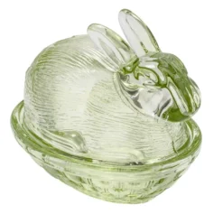 Glas-Hase, 2-teilig, 12,2cm lang, 10cm hoch, abnehmbarer Deckel, grün