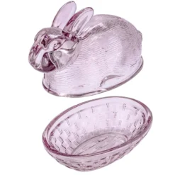 Glas-Hase, 2-teilig, 12,2cm lang, 10cm hoch, abnehmbarer Deckel, altrosa