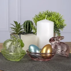 Glas-Hase, 2-teilig, 12,2cm lang, 10cm hoch, abnehmbarer Deckel, altrosa
