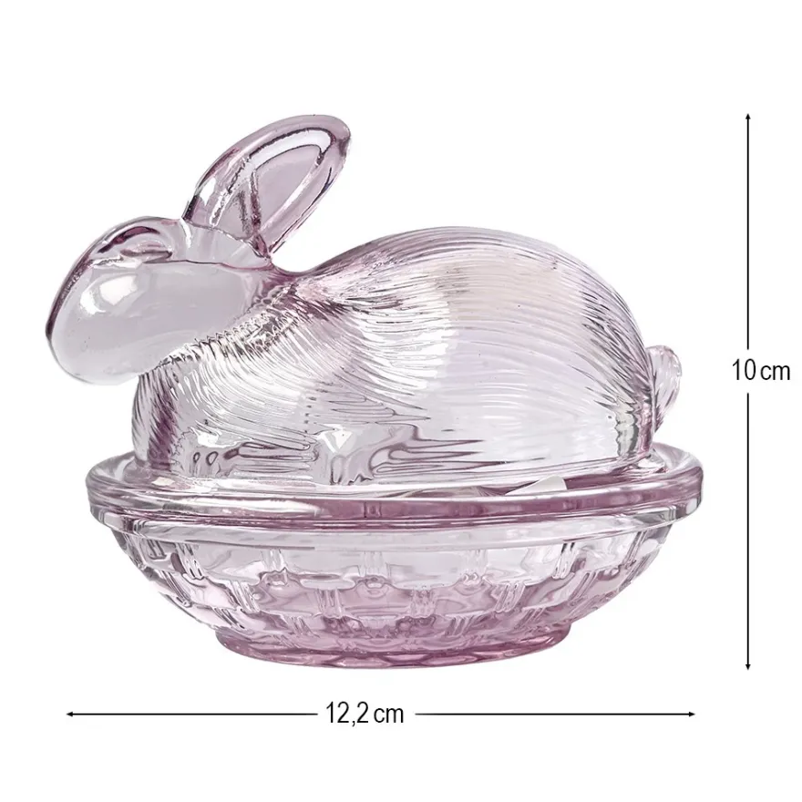 Glas-Hase, 2-teilig, 12,2cm lang, 10cm hoch, abnehmbarer Deckel, altrosa