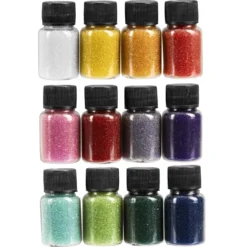 Glaskügelchen Ø 0,6mm-0,8mm, 20g je Dose, versch. Farben, 12 Stück