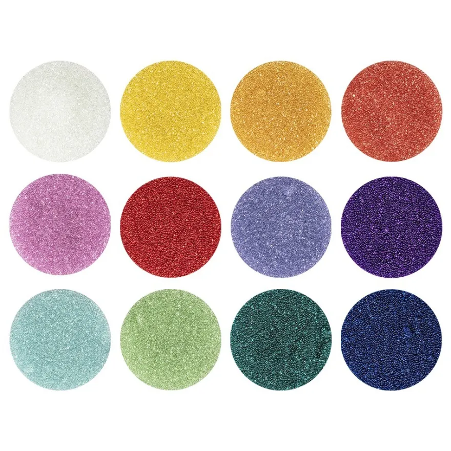 Glaskügelchen Ø 0,6mm-0,8mm, 20g je Dose, versch. Farben, 12 Stück