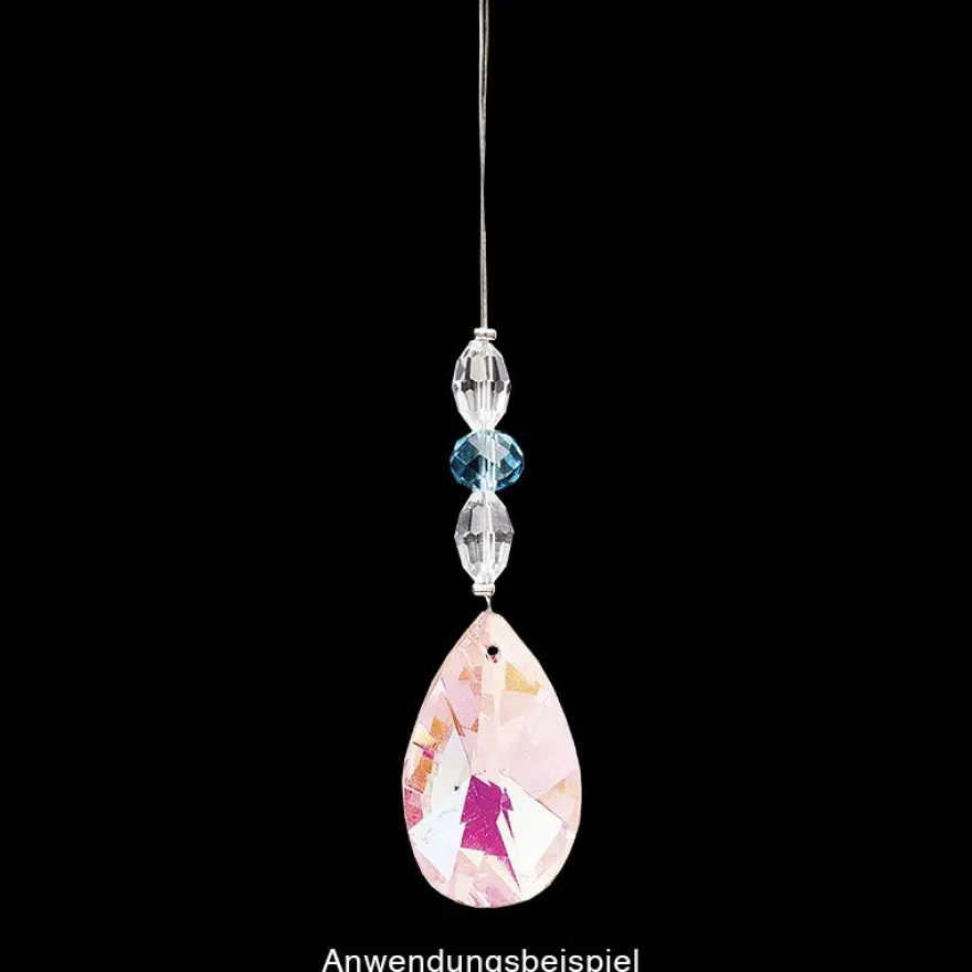 Glaskunst, Briolette Anhänger, Hera, 2,2cm x 3,8cm, facettiert, irisierend, 3 Stück