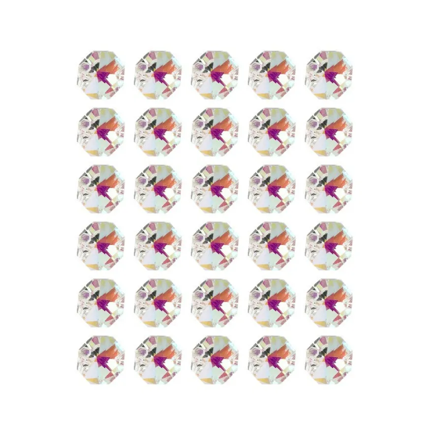 Glaskunst, Koppen, Octagon, Ø1,4cm, facettiert, irisierend, mit zwei Öffnungen, 30 Stück