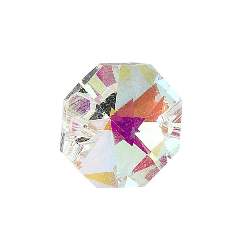 Glaskunst, Koppen, Octagon, Ø1,4cm, facettiert, irisierend, mit zwei Öffnungen, 30 Stück