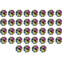 Glaskunst, Koppen, Octagon, Ø 1,2cm, facettiert, taupe irisierend/silberfarbene Rückseite, 36 Stück