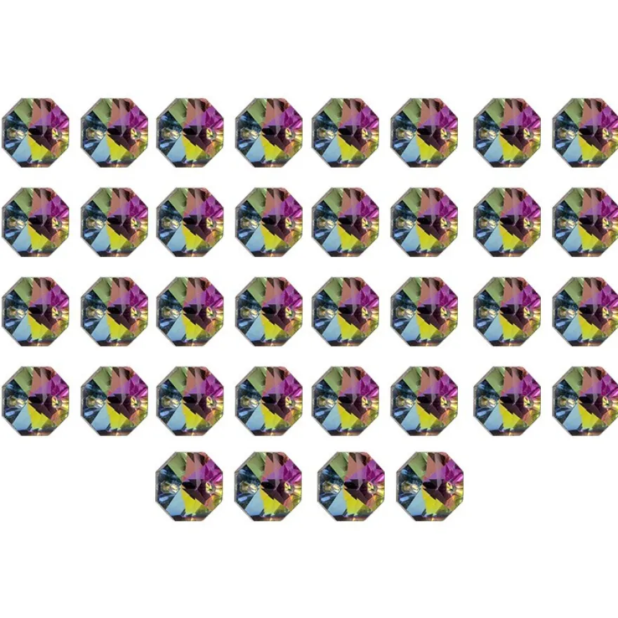 Glaskunst, Koppen, Octagon, Ø 1,2cm, facettiert, taupe irisierend/silberfarbene Rückseite, 36 Stück