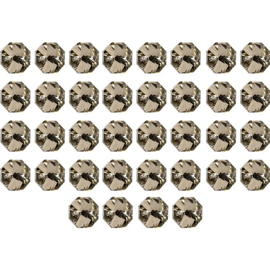 Glaskunst, Koppen, Octagon, Ø 1,2cm, facettiert, taupe/silberfarbene Rückseite, 36 Stück