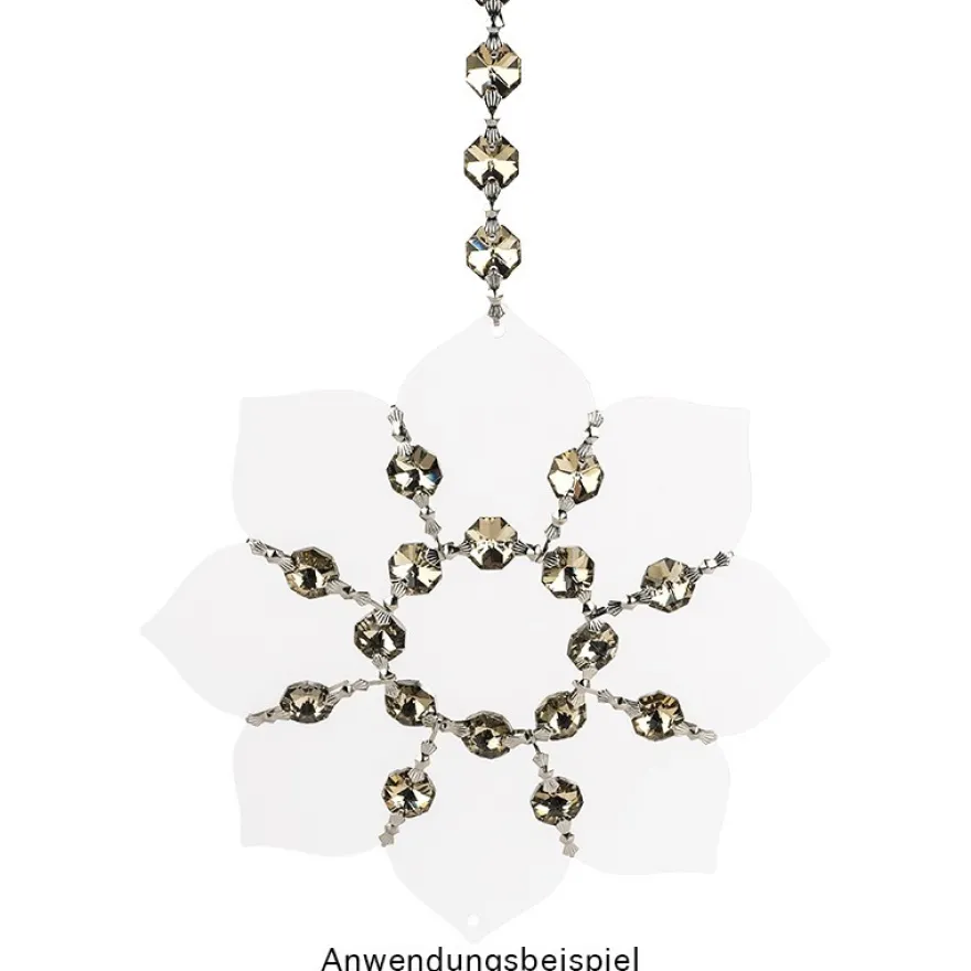 Glaskunst, Koppen, Octagon, Ø 1,2cm, facettiert, taupe/silberfarbene Rückseite, 36 Stück