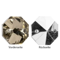 Glaskunst, Koppen, Octagon, Ø 1,2cm, facettiert, taupe/silberfarbene Rückseite, 36 Stück