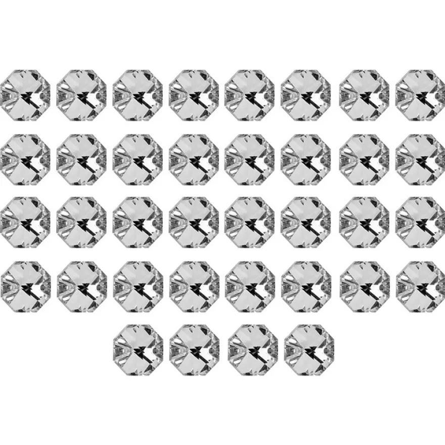Glaskunst, Koppen, Octagon, Ø 1,2cm, facettiert, klar/silberfarbene Rückseite, 36 Stück