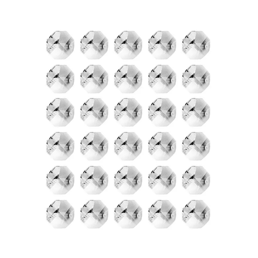 Glaskunst, Koppen, Octagon, Ø1,4cm, facettiert, klar, mit zwei Öffnungen, 30 Stück