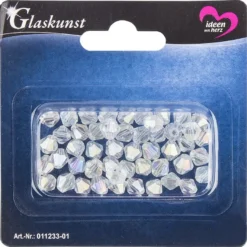 Glaskunst, Perlen, Diamant, 0,8cm x 0,8cm, facettiert, klar irisierend, 50 Stück