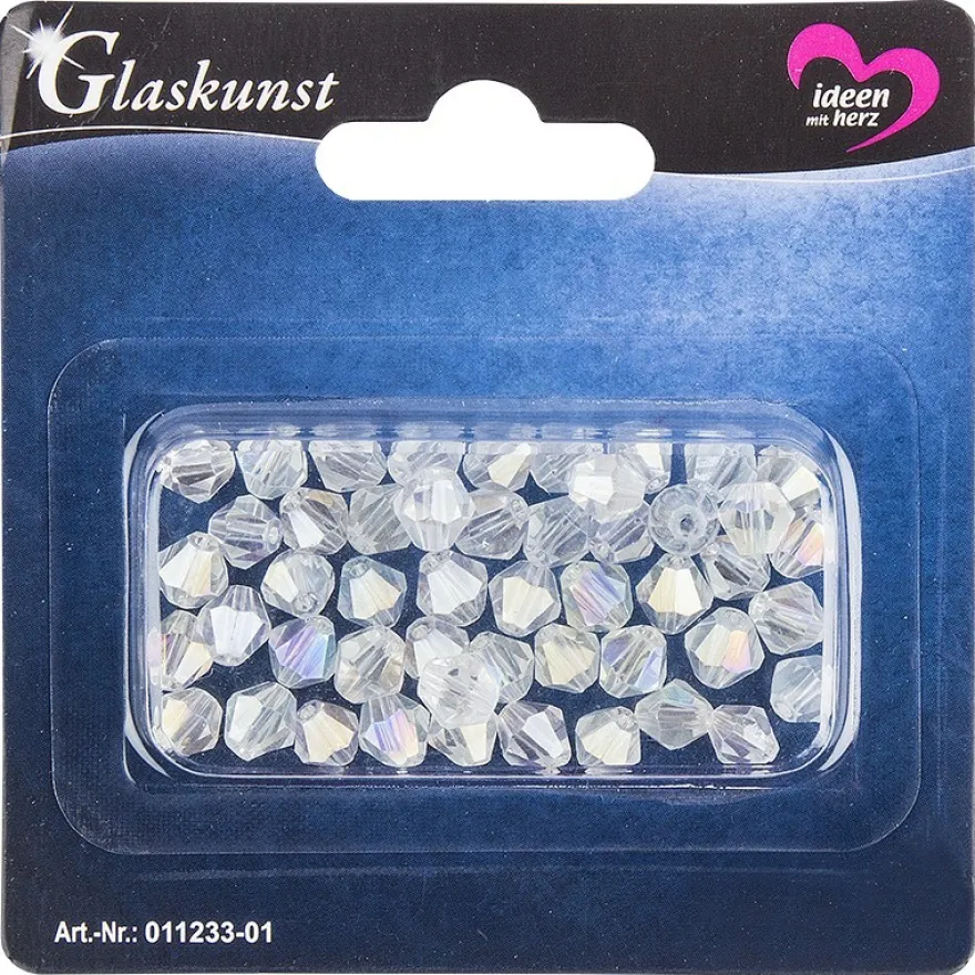 Glaskunst, Perlen, Diamant, 0,8cm x 0,8cm, facettiert, klar irisierend, 50 Stück