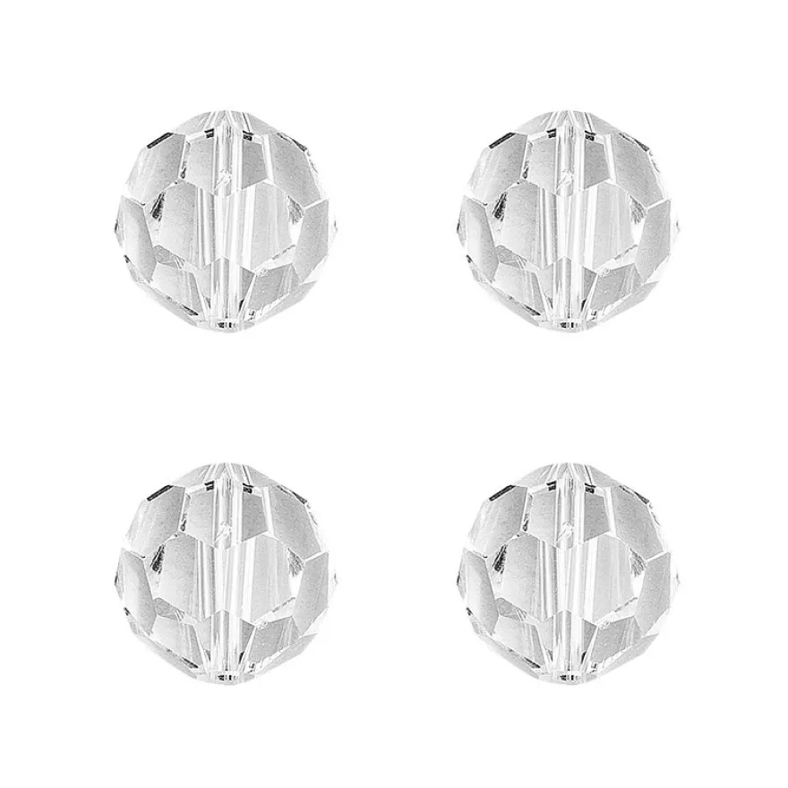 Glaskunst, Perlen, Kugel, Ø 1,8cm, facettiert, klar, 4 Stück