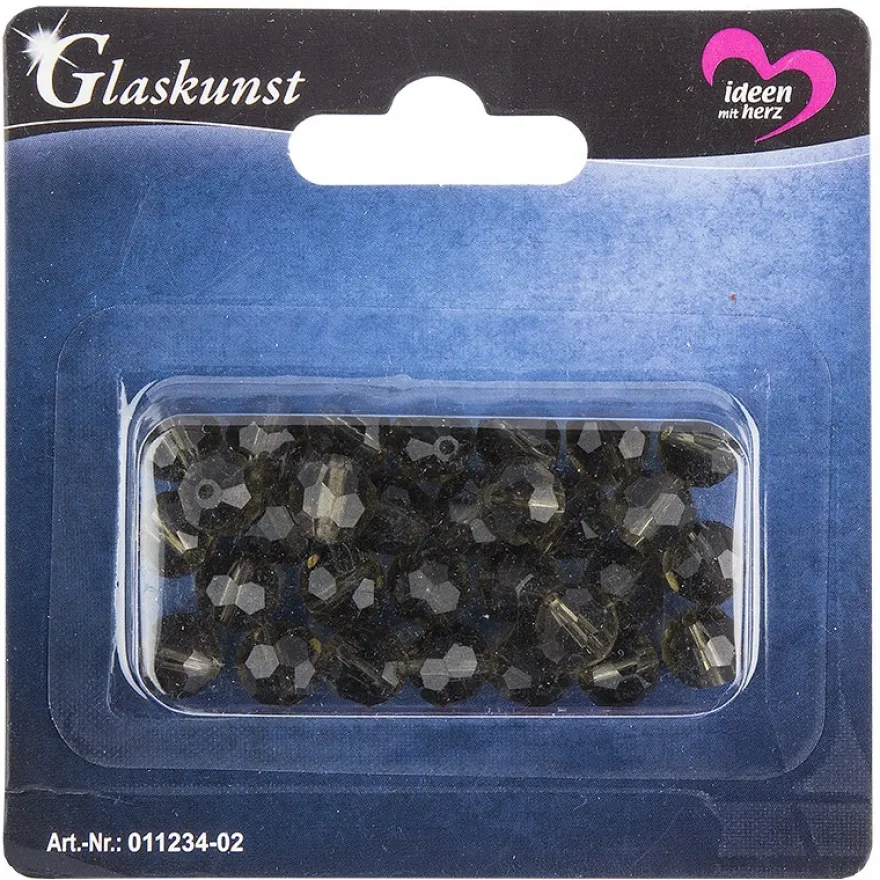 Glaskunst, Perlen, Kugel, Ø 1cm, facettiert, klar hellgrau, 30 Stück