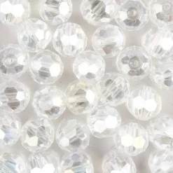 Glaskunst, Perlen, Kugel, Ø 1cm, facettiert, klar irisierend, 30 Stück