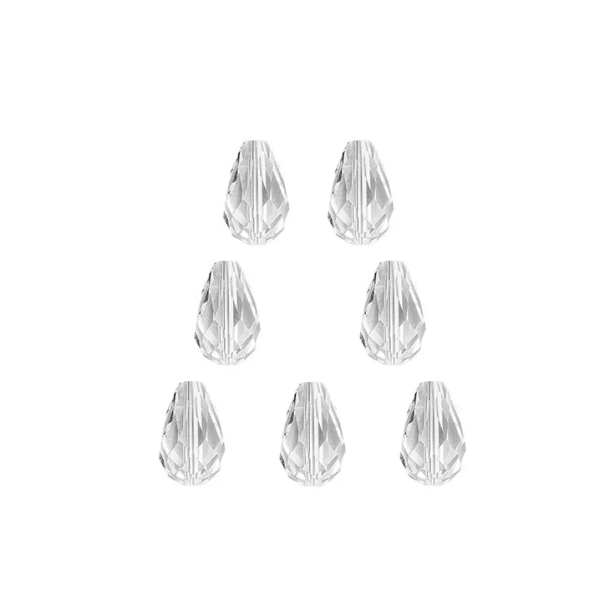 Glaskunst, Perlen, Tropfen, 1,2cm x 1,8cm, facettiert, klar, 7 Stück
