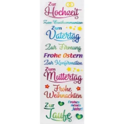 Glas-Relief-Transfers Deluxe, Anlässe & Wünsche 1, 10cm x 30cm, farbig, 5 Bogen