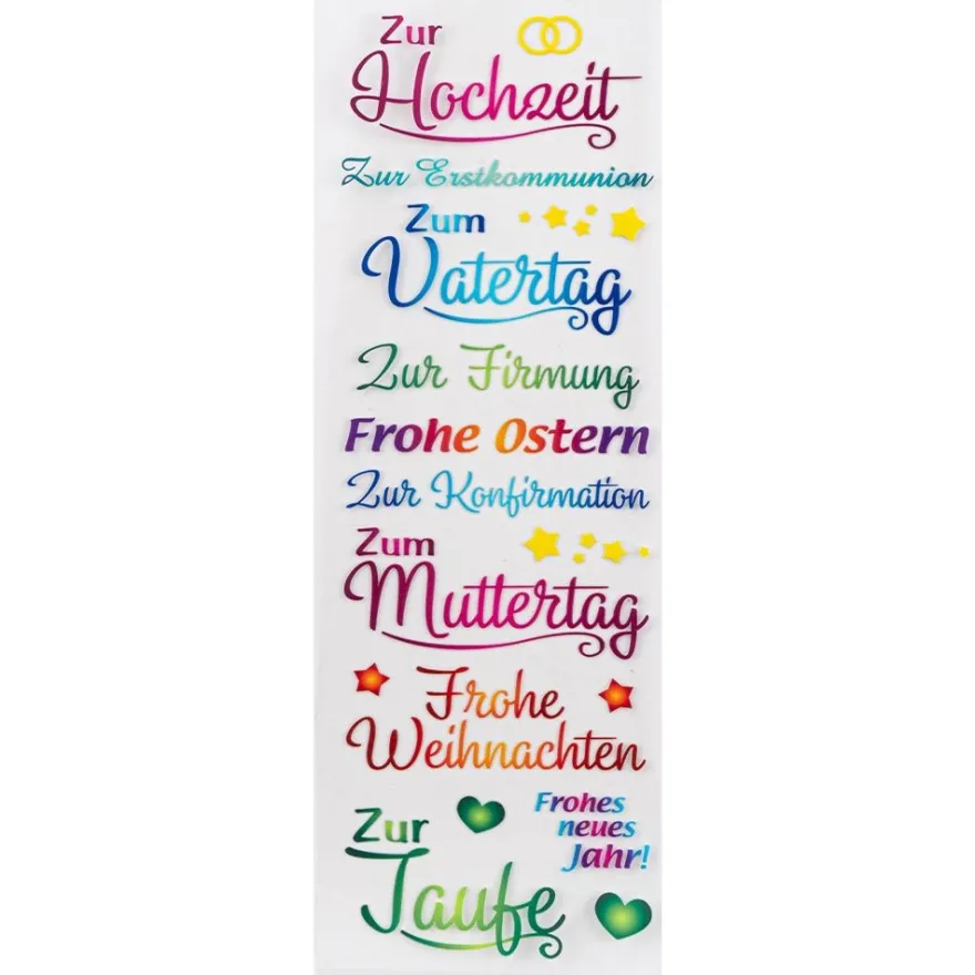 Glas-Relief-Transfers Deluxe, Anlässe & Wünsche 1, 10cm x 30cm, farbig, 5 Bogen