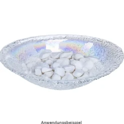 Glasschalen, oval mit Blumenrelief, 20,5cm x 13,4cm x 4,2cm, mit irisierender Oberfläche, 3 Stück
