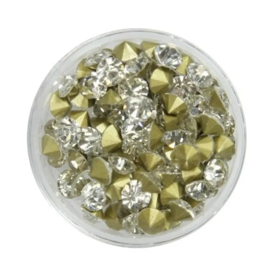 Glasschliff-Kristalle, Ø5mm, klar-irisierend, Keil/gold, 100Stk