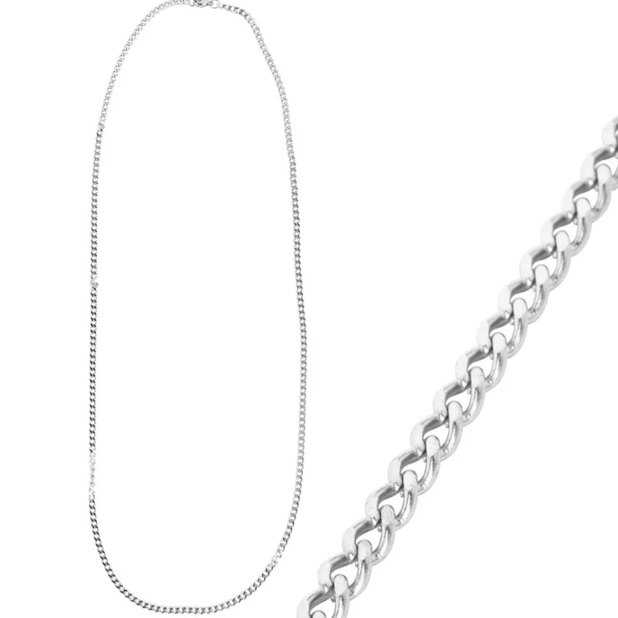Glieder-Halskette, aus Edelstahl, Design 2, 70cm lang, Stärke: 3mm, silber