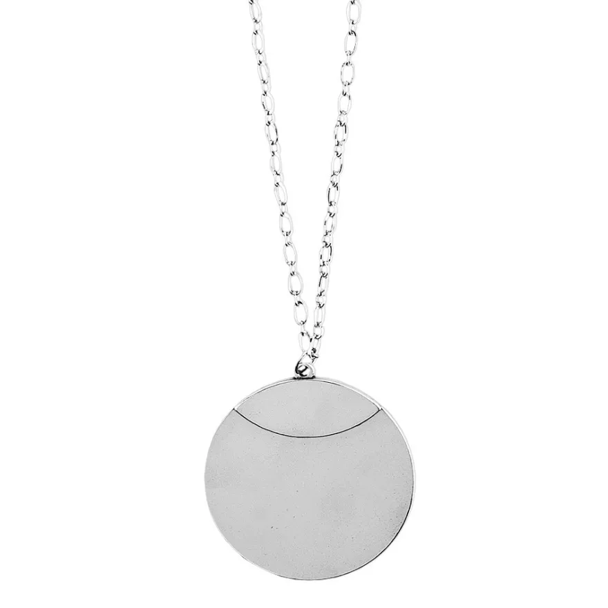 Glieder-Halskette mit Anhänger aus Edelstahl, Länge 60cm, 3mm stark, Anhänger Ø 5cm, silber