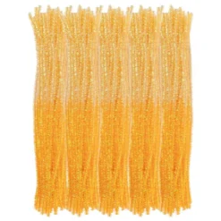 Glitzer-Chenille-Drähte, ColorMix, 30cm lang, Ø6mm, Farbverlauf in Gelb und Orange, 100 Stück