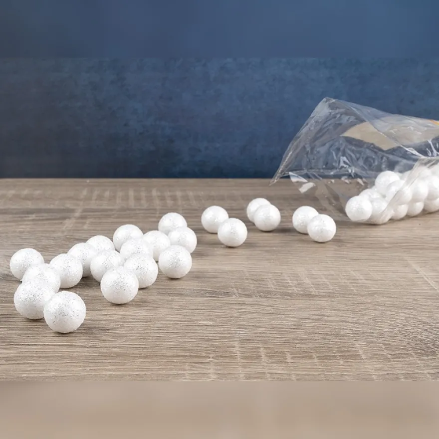 Glitzer-Kugeln, Ø 1,5cm, weiß mit Silberglitzer, 50 Stück