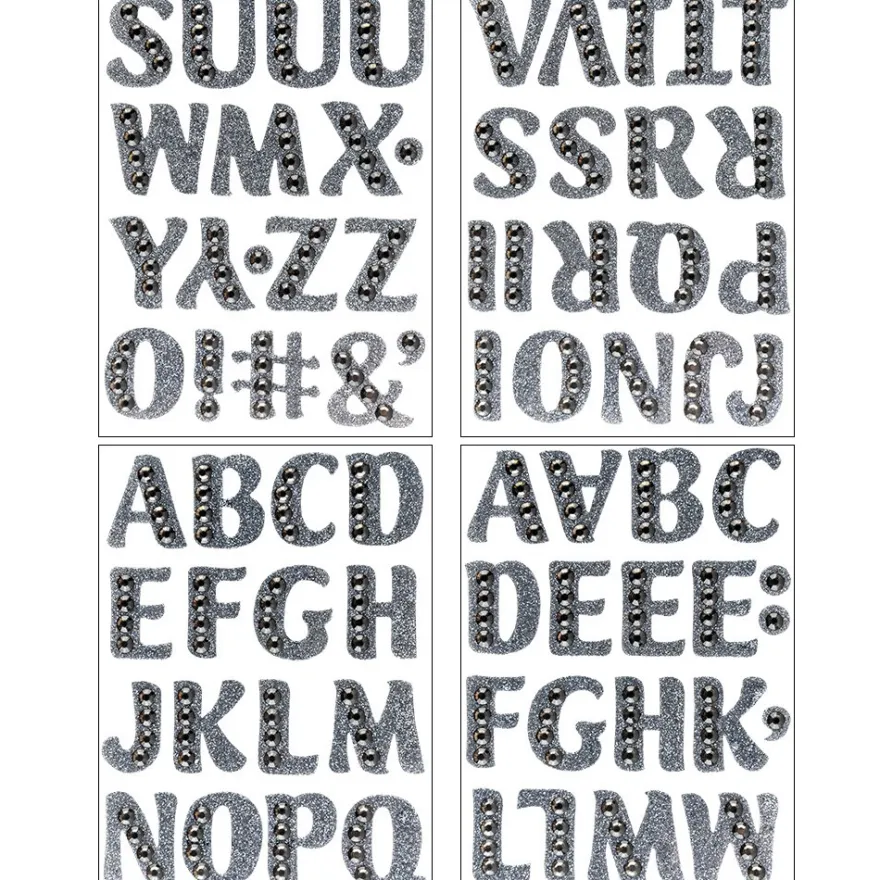 Glitzer-Sticker, Alphabet 2, 11cm x 15cm, anthrazit, mit Schmucksteinen, 4 Bogen