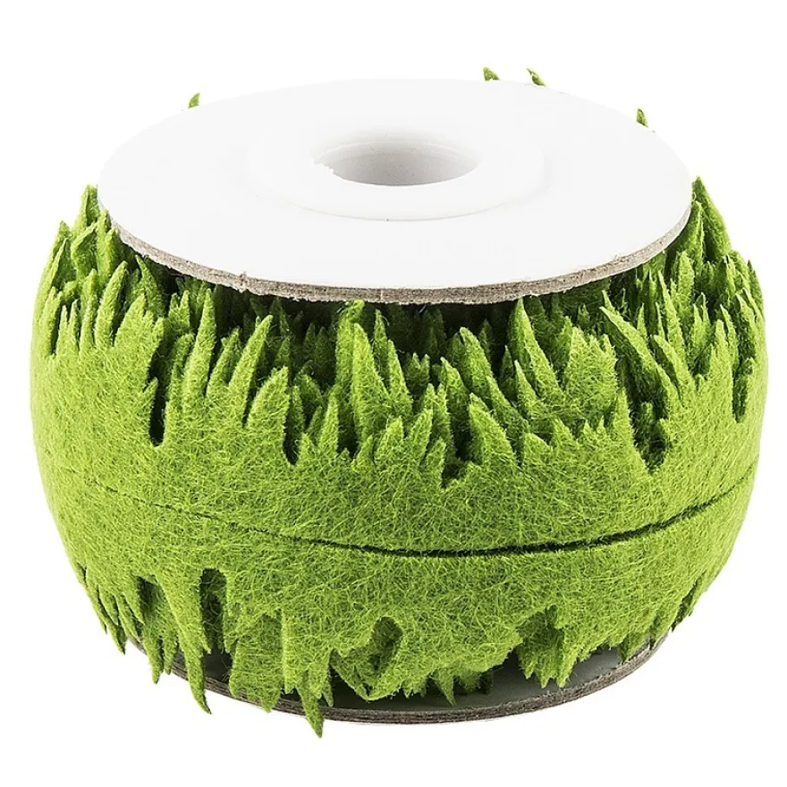Gras-Zierband aus Filz, 2x 2m lang, 15mm breit, olivgrün