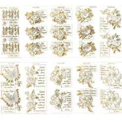 Gravur-Sticker, Blumen & Texte, transparent/gold, 10 Bogen