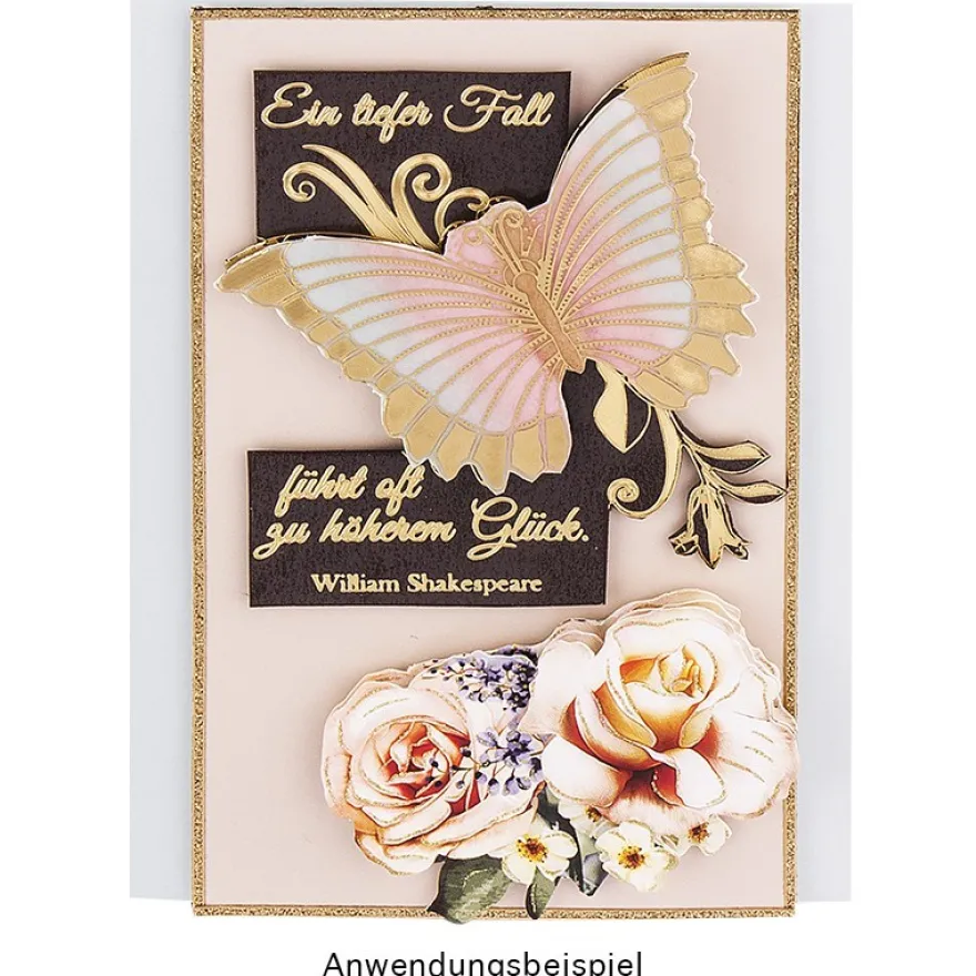Gravur-Sticker, Blumen & Texte, transparent/gold, 10 Bogen
