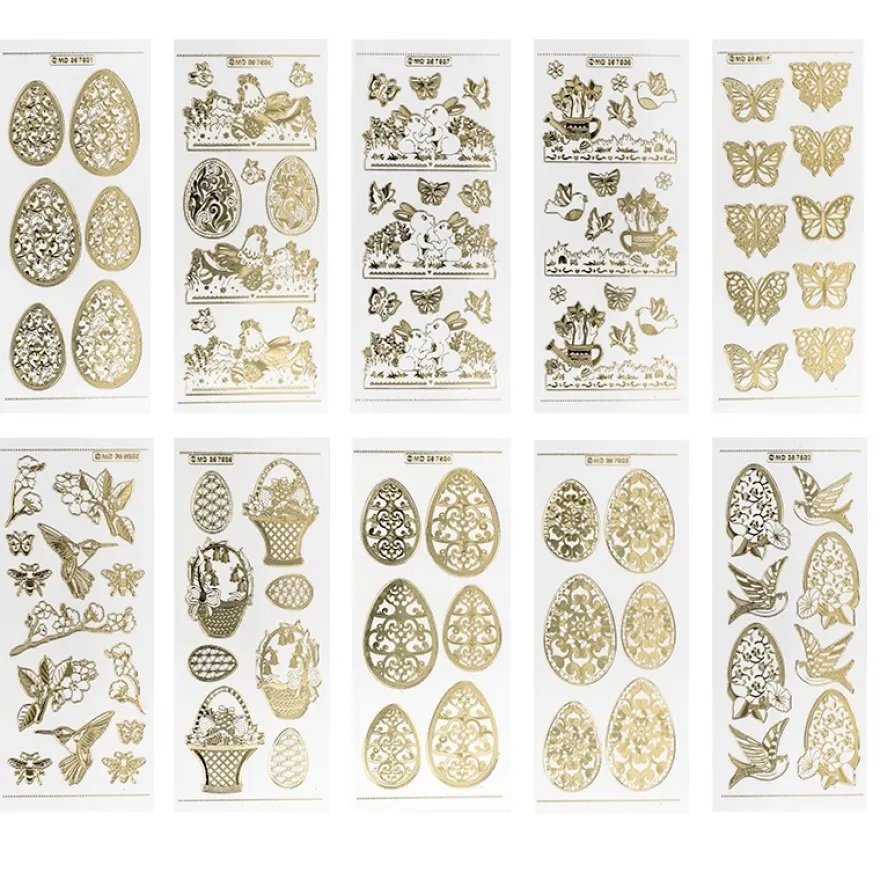 Gravur-Stickerbogen, Frühjahr/Ostern, 10cm x 23cm, transparent/gold, 10 Bogen