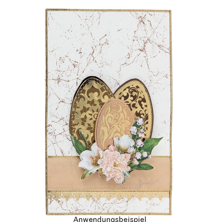 Gravur-Stickerbogen, Frühjahr/Ostern, 10cm x 23cm, transparent/gold, 10 Bogen