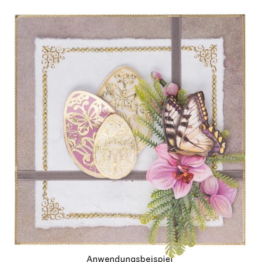 Gravur-Stickerbogen, Frohe Osterzeit, 10cm x 23cm, transparent/gold, 10 Bogen
